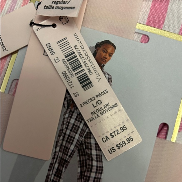 NEW Victoria's Secret Pink Striped Flannel Pajama Set Large regular - Picture 5 of 5